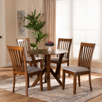 Baxton Studio Marian-Grey/Walnut-5PC Dining Set Marian Modern and Contemporary Grey Fabric Upholstered and Walnut Brown Finished Wood 5-Piece Dining Set